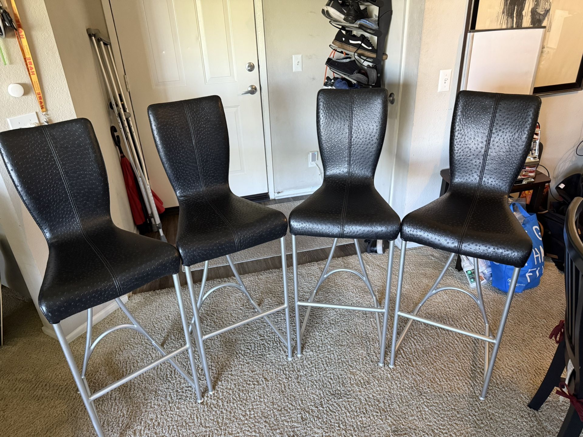 Set of 4 28” Seat Height Black Bar Stools