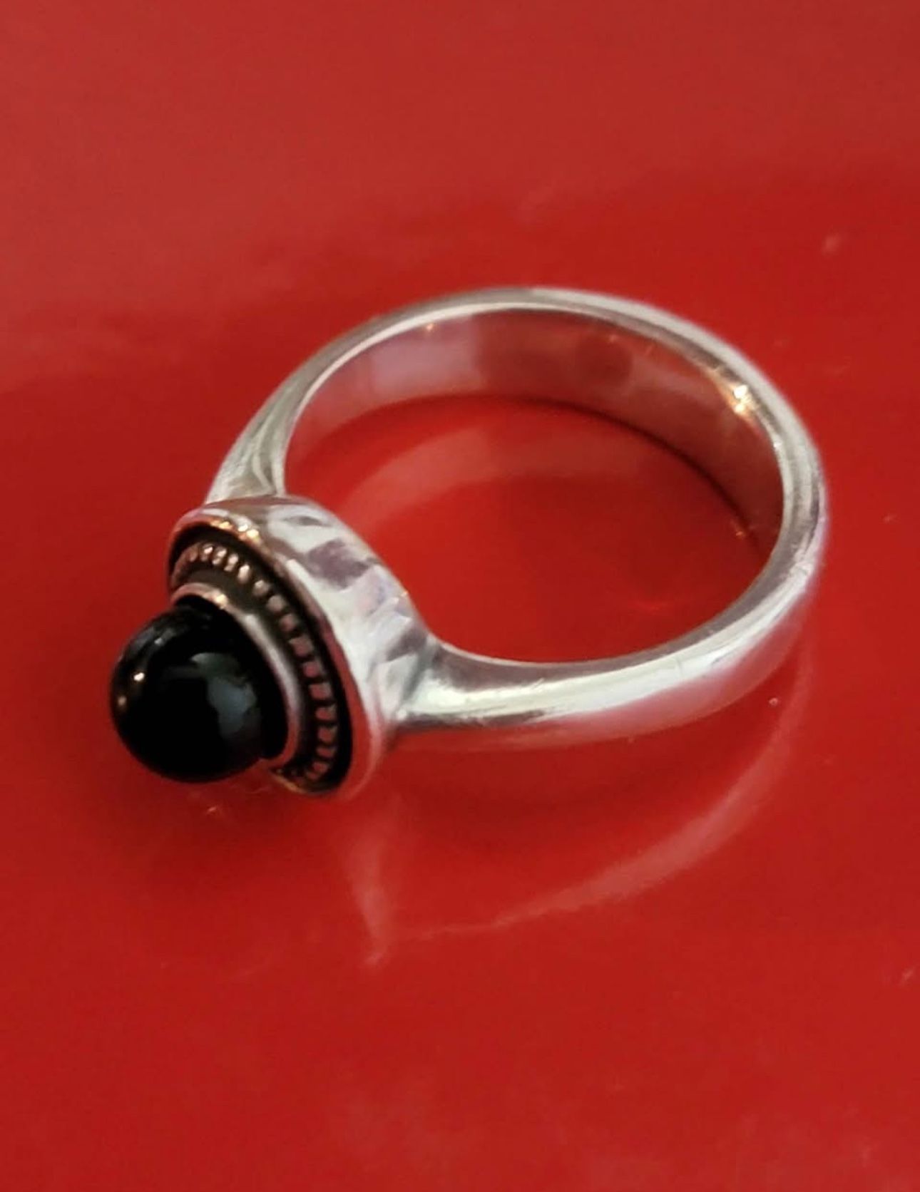 Retired James Avery Silver Beaded Black Onyx Ring size
