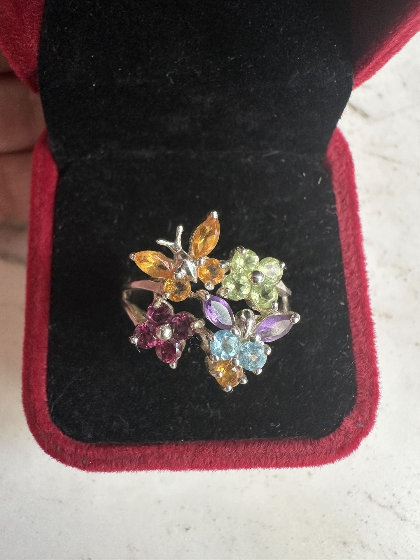 925 Sterling Silver, Designer Nicole Miller Gemstones Ring , Butterflies And Flowers, Size 11.25, Hallmarked Nicole Miller 925