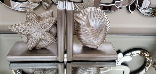 Seashell Silver Bookends Heavy Resin