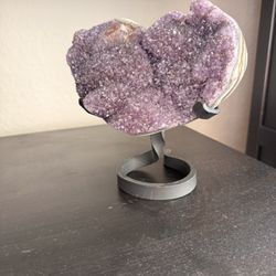Natural Pink Amethyst Druzy Geode/Agate Slab on Metal Stand”