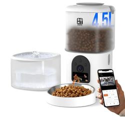 Romiromi  2-in-1 Automatic Cat Feeder with Camera and Water Fountain Dispenser 1080P HD Video 2.4G&5G WiFi Timed Auto Feeder with APP Control,Multip