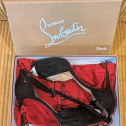Christian Louboutin Black Satin Gardner Ankle Strap Sandals Size 40
