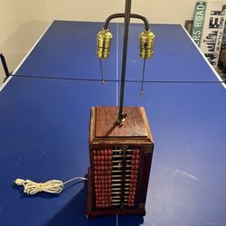 ANTIQUE adjustable Wood & Brass abacus table lamp vtg japanese / chinese statue art sculpture