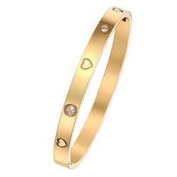 ELEGANT GOLD BANGLE BRACELET FEATURE HEARTS DESIGNS 