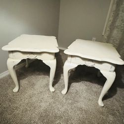 MAKE OFFER 2 Beautiful Rustic Antique Side End Tables Set White Night Stands Furniture Living Room