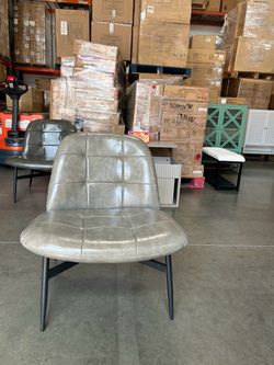 Modern Minimalist Armless Accent Chair with Metal Legs Upholstered in PU Leather Grey