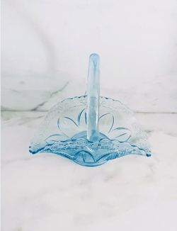 VTG “Fenton” Princess House Blue Ice Glass Basket. 