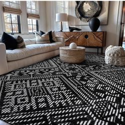 Rugshop Boho Black Tribal Area Rug 5x7 Modern Indoor Carpet for Living Room, Bedroom, or Entryway – Non-Shedding, Low Pile Geometric Design 5' x 7' Bl