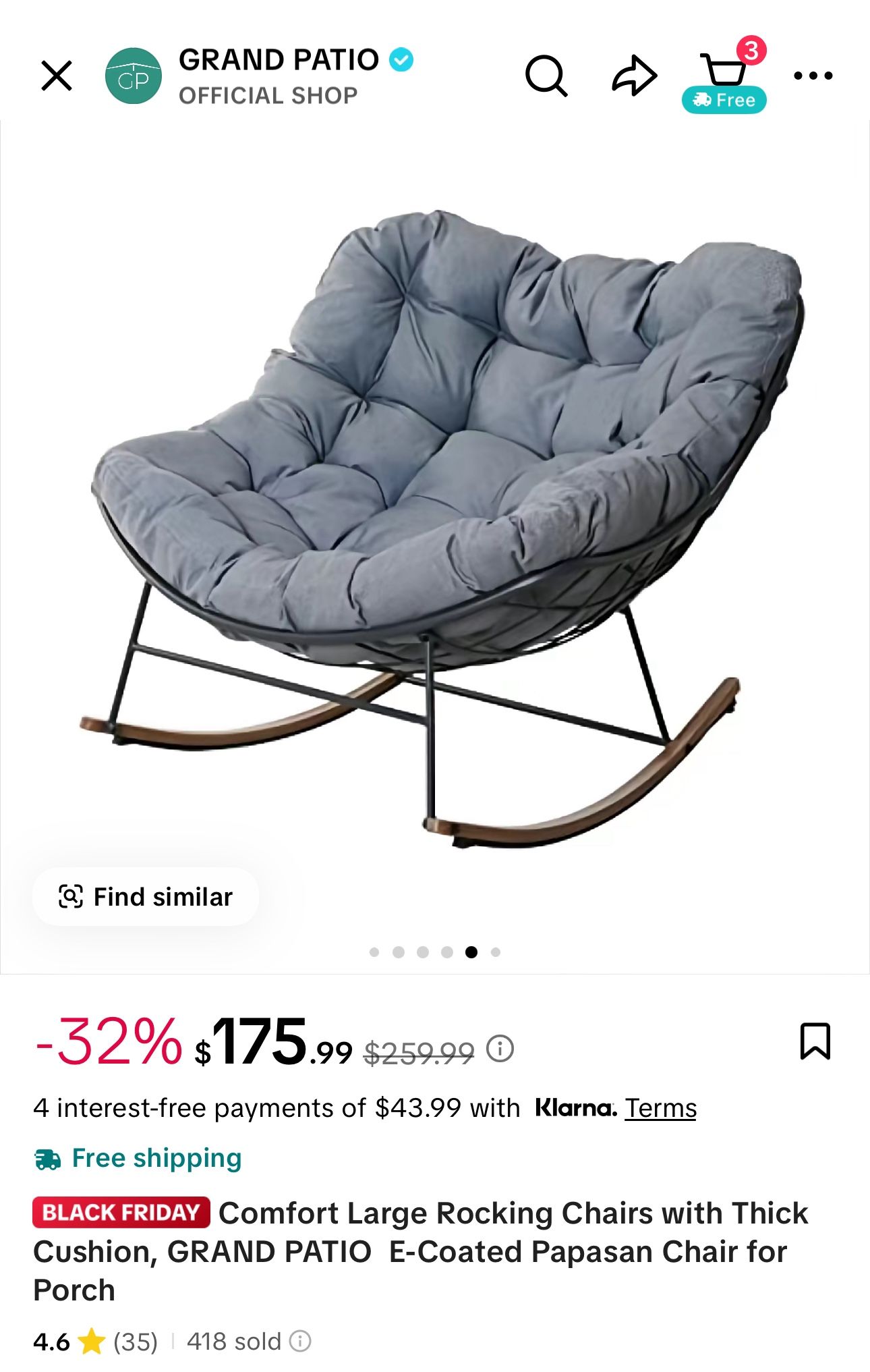 Comfort Large Rocking Chairs with Thick Cushion, GRAND PATIO E-Coated Papasan Chair for Porche