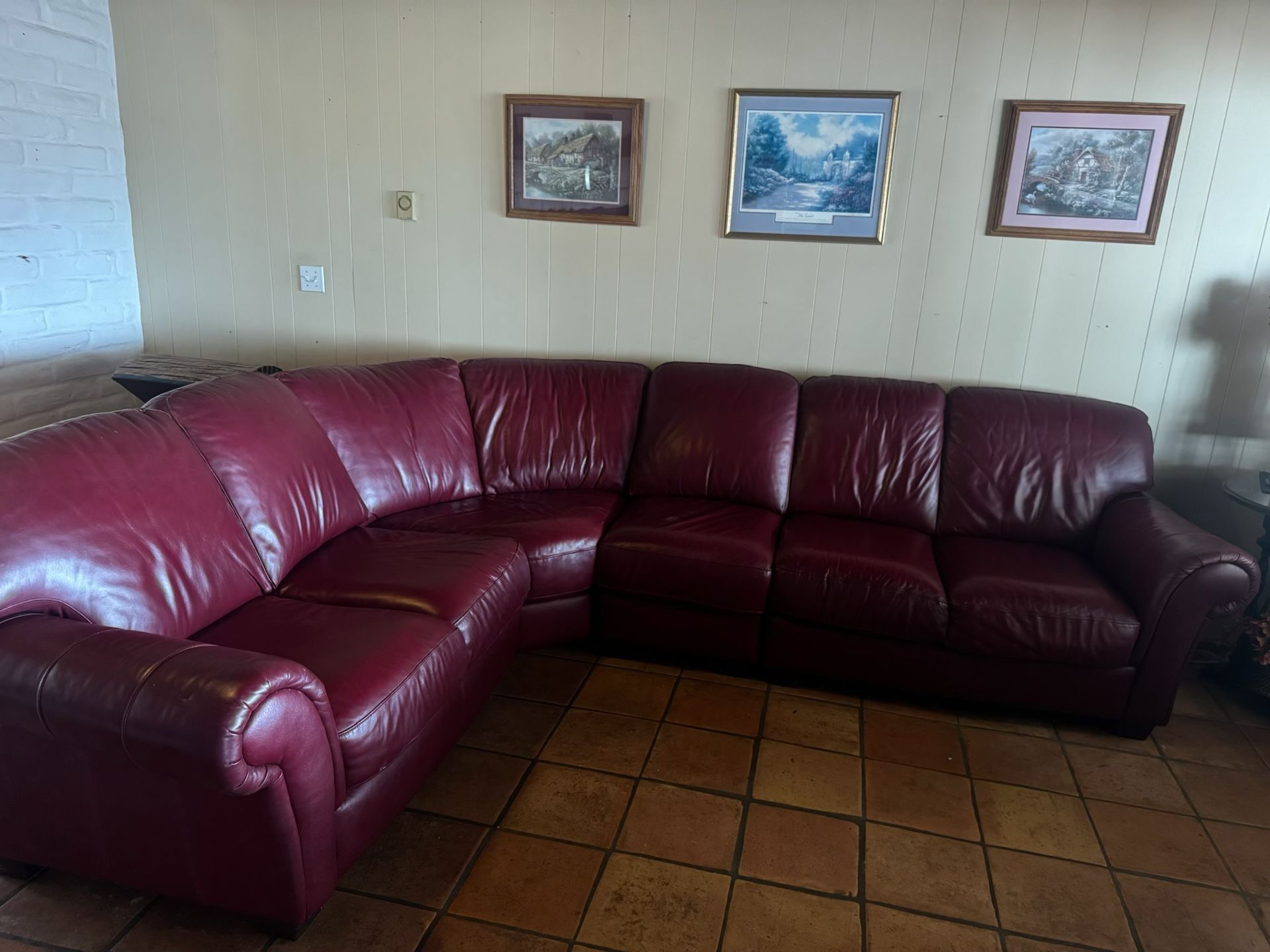 Red Leather Sectional Couch - 3 Piece