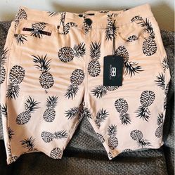 Benjamin Black Peach Pineapple Print Men's Shorts Size 33 Waist