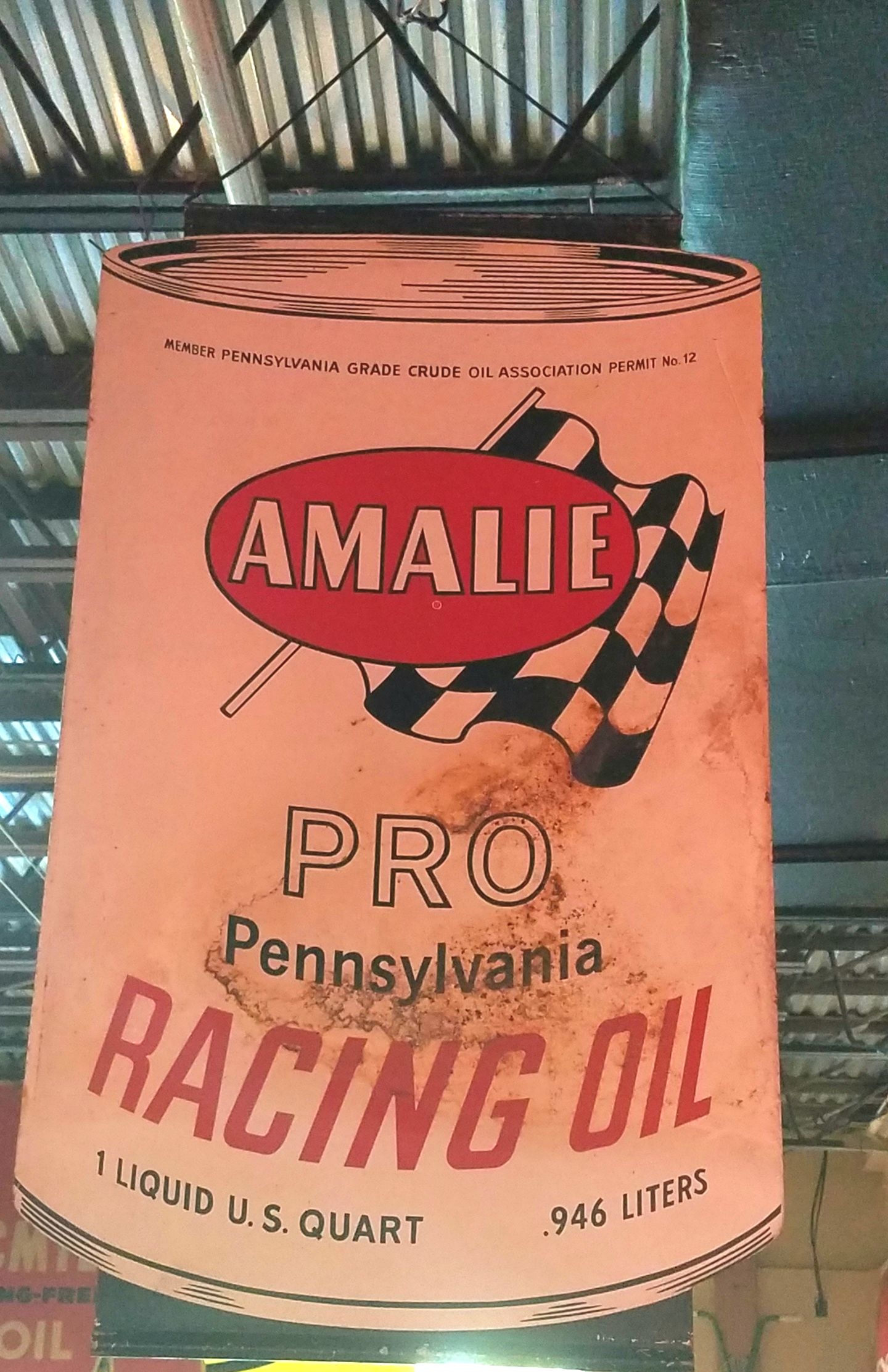 Vintage 2-sided Metal Amalie Pennsylvania Racing Oil Sign