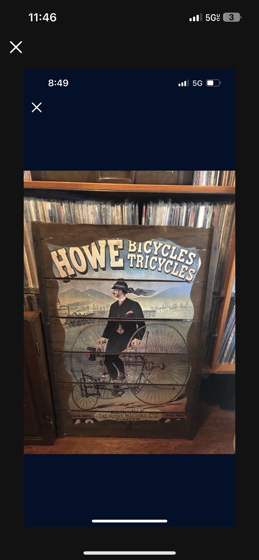 *RARE* 1880'S HOWE BICYCLES & TRICYCLES WOODEN AD SIGN