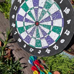 Vintage Style Dartboard W 12 Darts Dart Board 