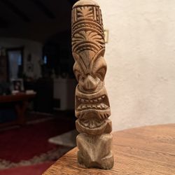 Vintage Hand Carved Hawaiian Tiki Statue Solid Wood 9.25”