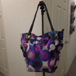Vintage Coach Poppy Alex Satin Shoulder Bucket Bag Purse Tote OP Art Satin 2009