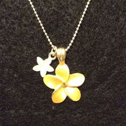 Hawaiian Yellow Plumeria Cz Flower Pendant On A 18” Silver Plated Chain.  Hawaii Jewelry.
