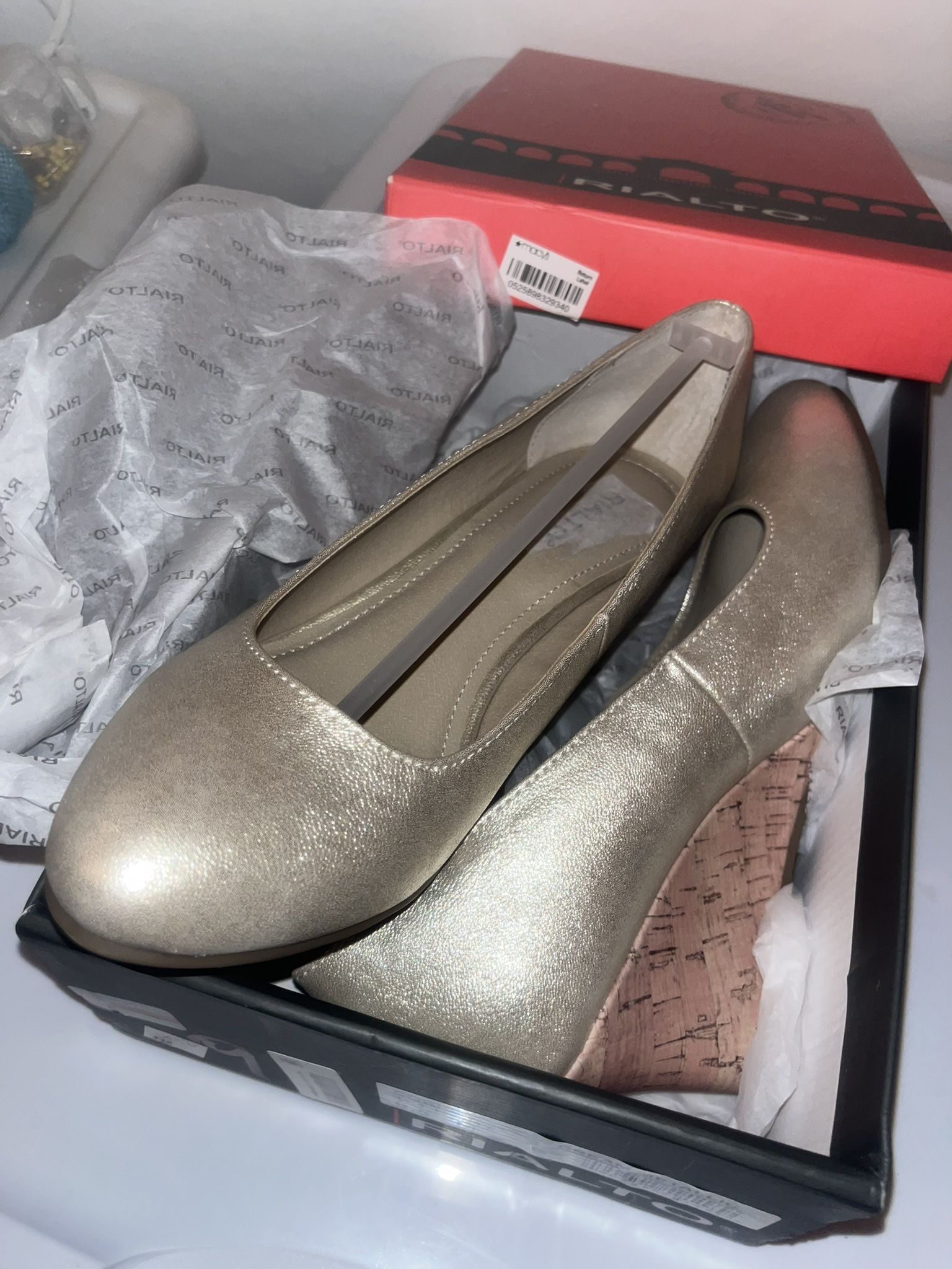 Gold Wedge Platform Heels New In Box