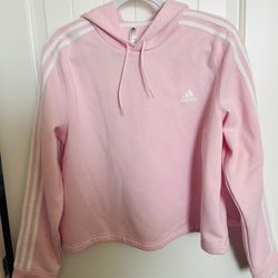 ADIDAS Pink Essentials 3-Stripes Cropped Hoodie WOMEN’s Size XL