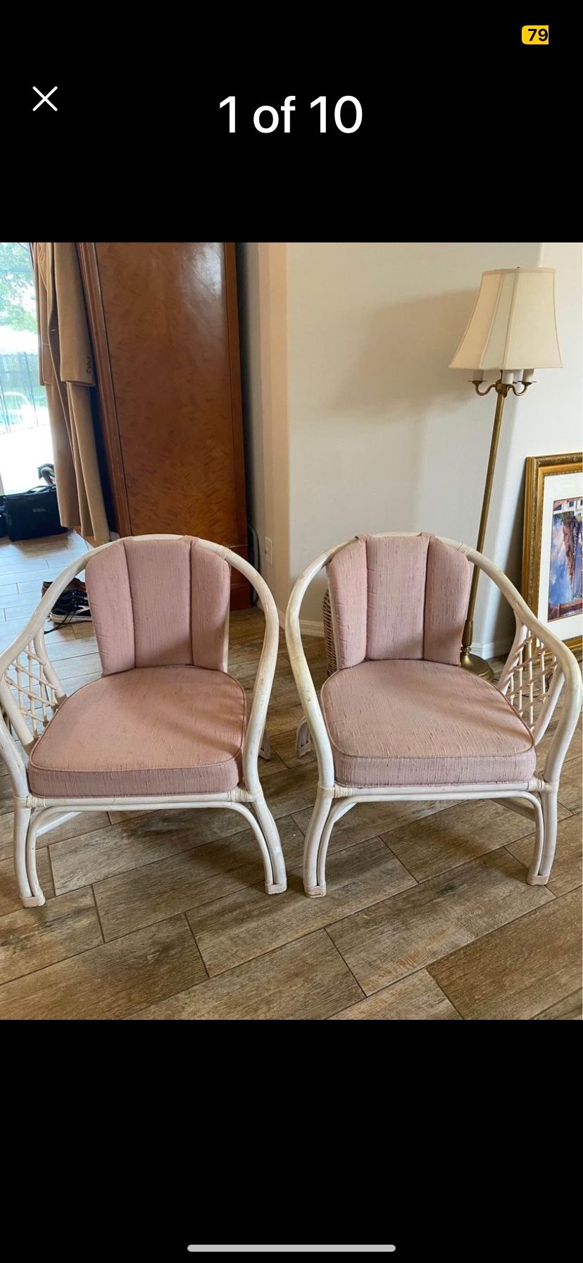 2 Vintage Pink Wicker Chairs 