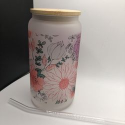 Frosted Glass Cup Flowers Stocking Stuffers Decorated Cups Cute Cups Mugs Tumblers Termos