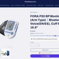 New and never even opened the box FORA P20 Bluetooth Arm Blood Pressure Monitor – Talking, Large Cuff Store price $179.99 MY PRICE $45.00 P