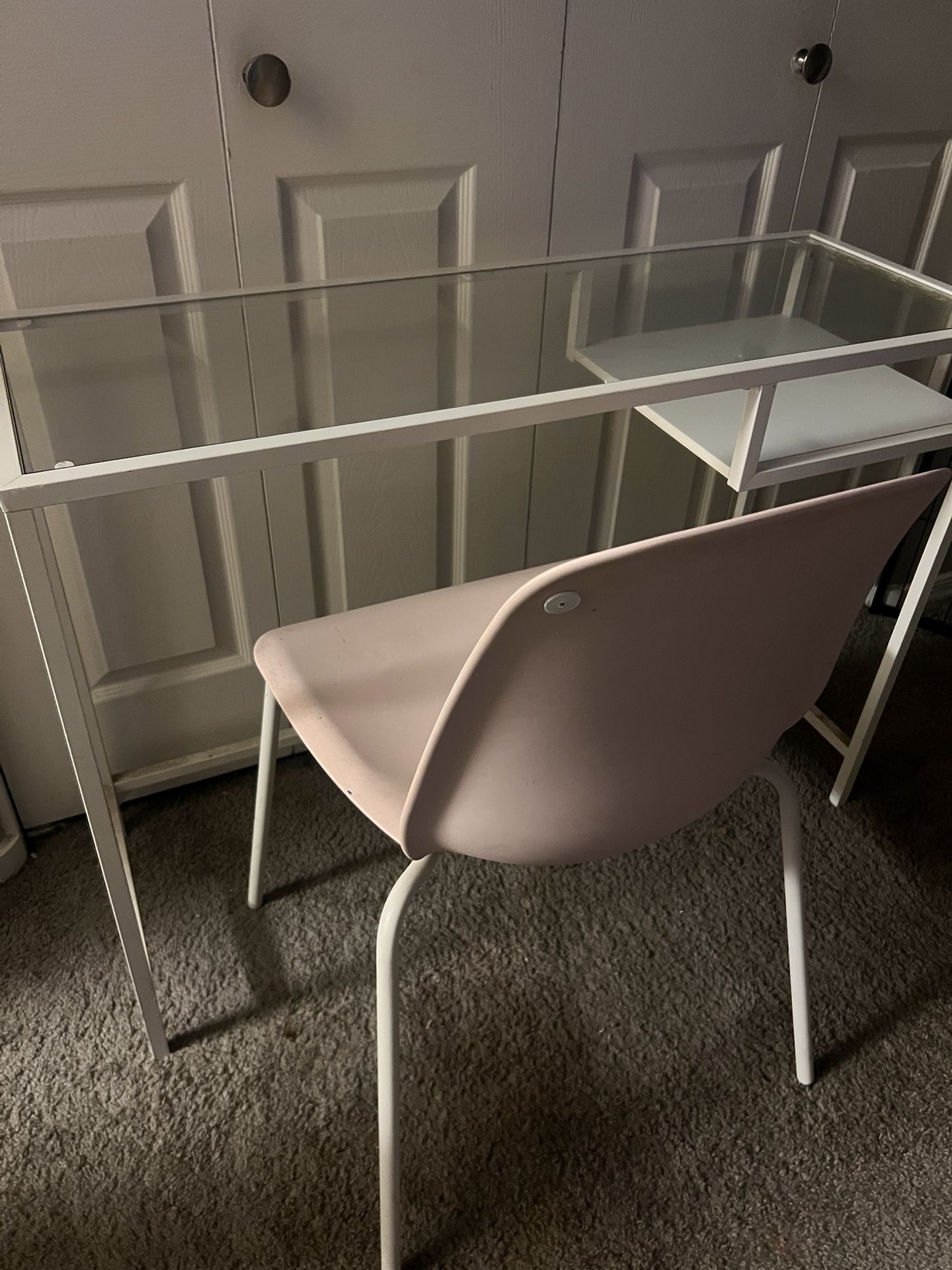 Modern Glass Desk with Pink Chair