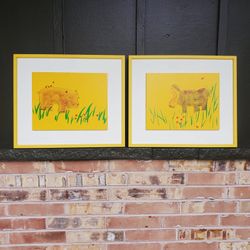 Pair Of Mid Century Modern Harris G Strong Hippo Paintings Vintage 