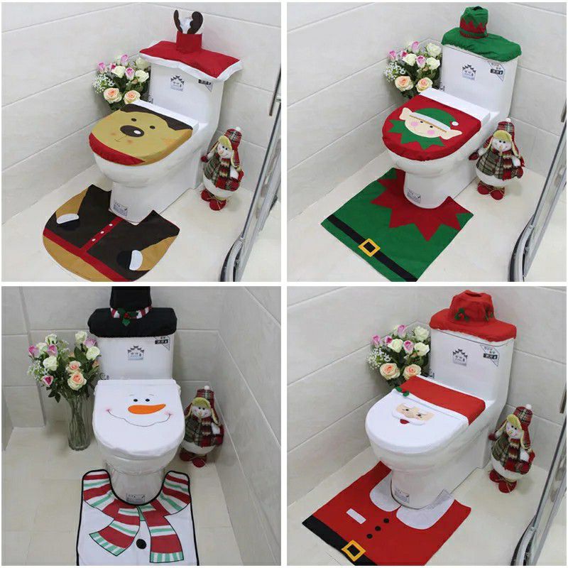 3Pcs/set Christmas Santa Toilet Seat Cover Anti-Slip Bathroom Mat Toliet Rug Christmas Decoration for Home New Year Mat