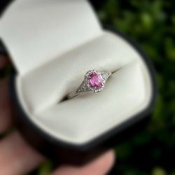 Jewelry 10k solid white gold rose quartz stone 0.40CTW ring sz 7.00