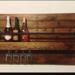 Handcrafted Wine Rack With Glass Holdee