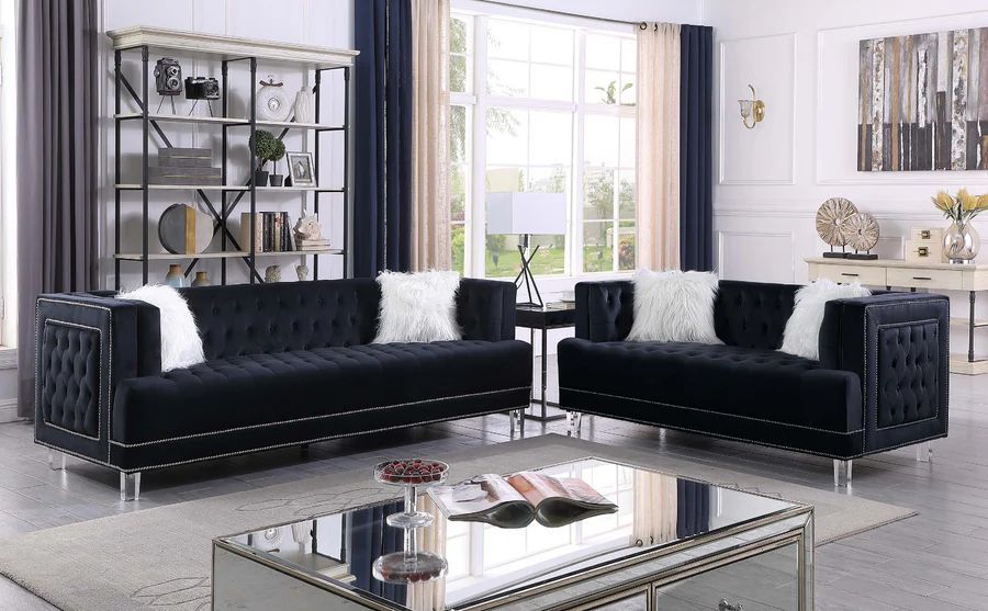 Sofa and Loveseat Black Velvet fabric, New Especial price 