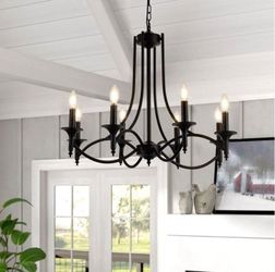 NEW-OUT OF BOX AND ALREADY ASSEMBLED-Industrial Candle Chandelier Modern Farmhouse Hanging Pendant Light Fixture with 8-Light Black Iron Classic Rural