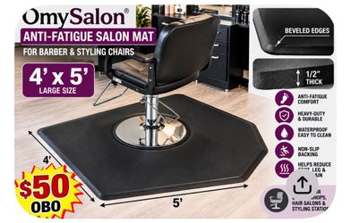 OmySalon 4’ x 5’ Hexagon Salon Anti-Fatigue Barber Mat – New