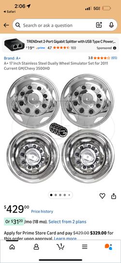 GM Chevy 3500HD 17" Stainless Steel Dually Wheel Simulator Set for 2011~Current
