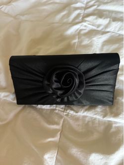 Elegant Party Black Color Envelope Clutch/Chain Purse w/ Rose Detail