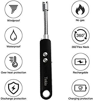 Tekie New 2019 Plasma Flameless Windproof Electronic USB ARC Candle Lighter with Flashlight and Rechargeable LED Battery Meter for Cigarette, Kitchen,