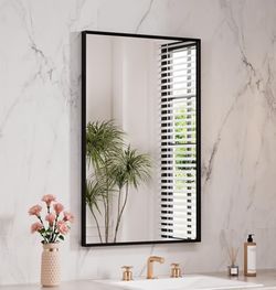 NIB Black Bathroom Mirror 24"X32" for Wall, Rectangle Bathroom Vanity Mirror, Hangs Vertically or Horizontally, Easy to Install, Modern Design