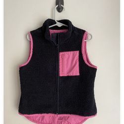 Gap Kids Girls Small 6-7 Pink Navy Blue Sherpa Fleece Vest Outerwear
