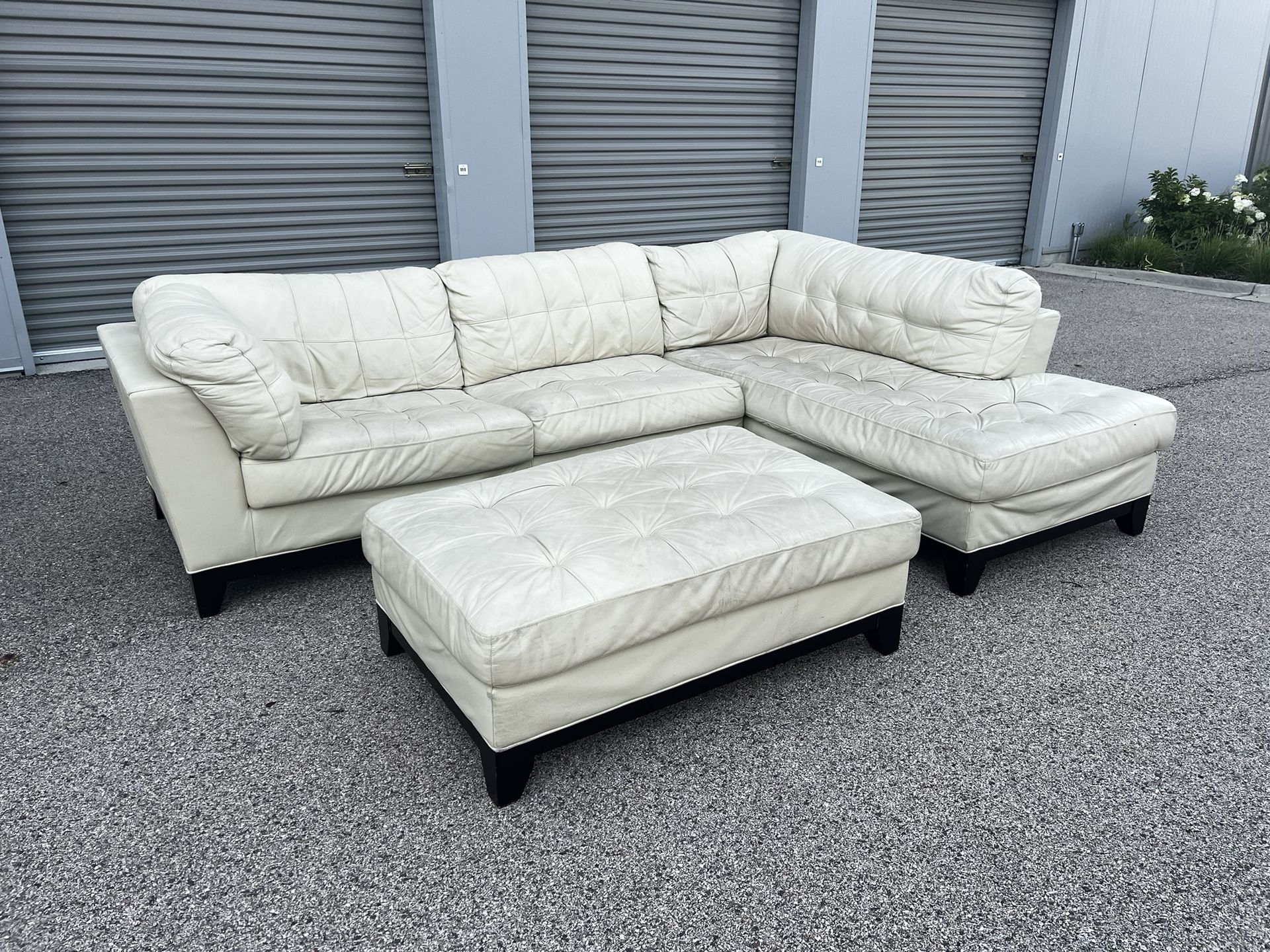 Beautiful Beige Leather Sectional Couch with Ottoman! ***Free Delivery***