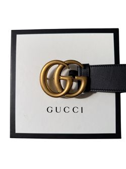 Gucci Women’s GG Marmont Double G Leather Belt – Black / Antique Gold
