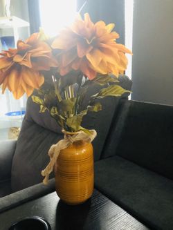 Artificial Dahlia flower and vase