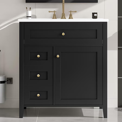 30-in Black Freestanding Bathroom Vanity with Sink and 3 Drawers