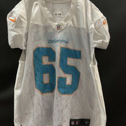 #65 MIAMI DOLPHINS GAME USED WHITE NIKE MESH PRACTICE JERSEY 2016 SIZE-56