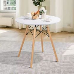 32" White Round Dining Table with MDF Top and Metal Base [NEW IN BOX] **Retails for $200 ****[TABLE ONLY - CHAIRS NOT INCL]
