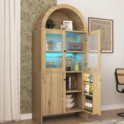 71" Tall Wood Kitchens Storage Cabinets with Glass Door and Adjustable Shelves