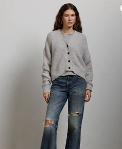 American Eagle Outfitters Light Gray Button-Up Cardigan