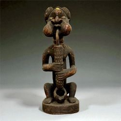 Cameroon Grassfields Tikar Royal Figure with Pipe – 32” African Wood Sculpture