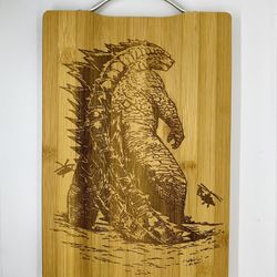 godzilla laser engraved bamboo high quality cuttingboard